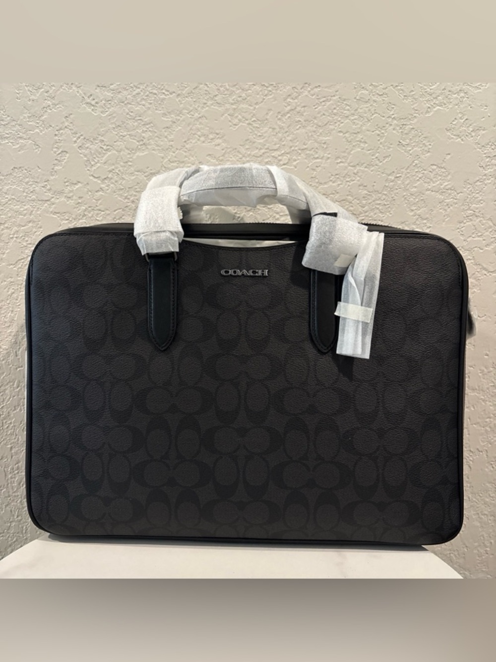 NWT Coach Men's Charcoal Signature Briefcase Tote With Strap